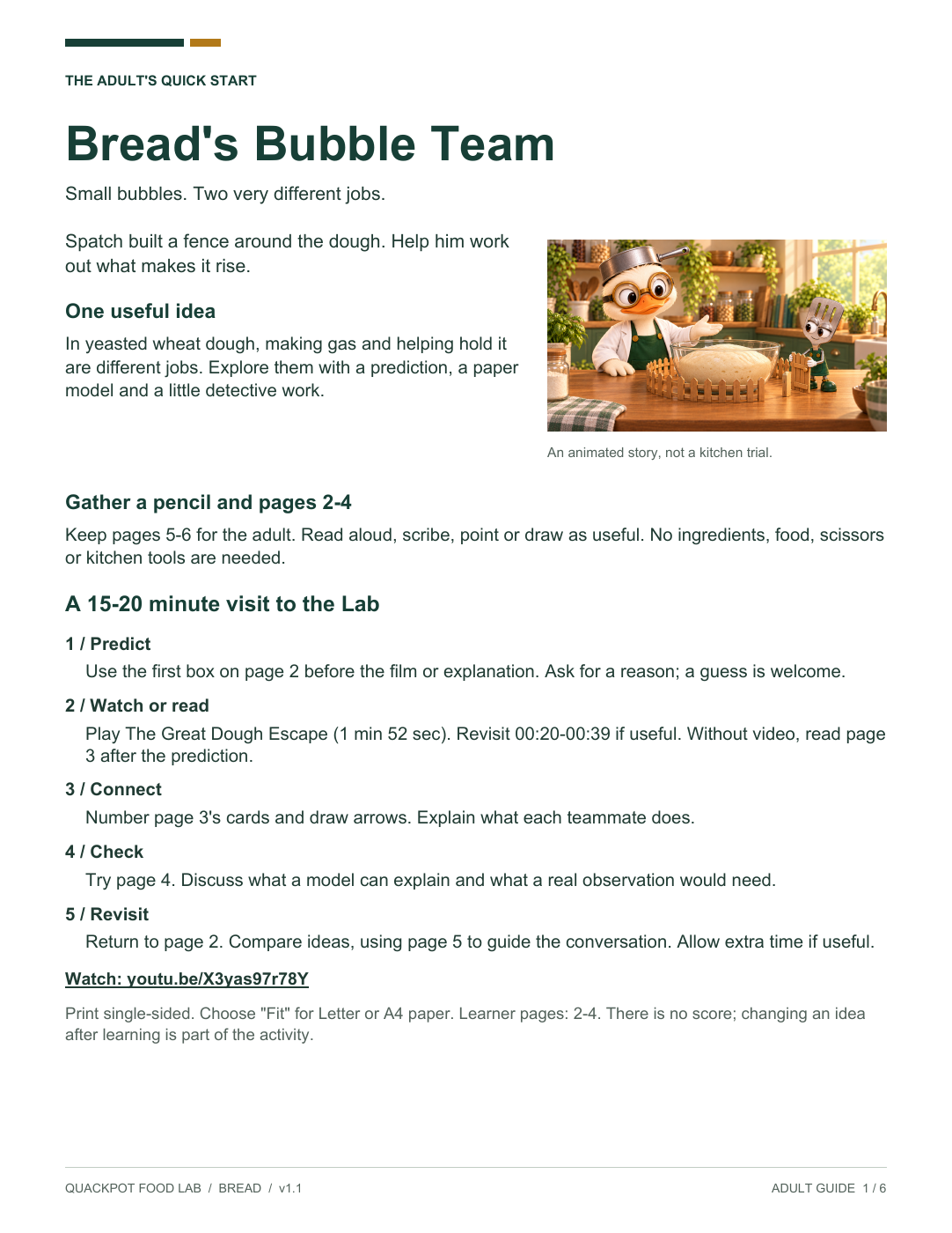 Bread’s Bubble Team adult quick-start page