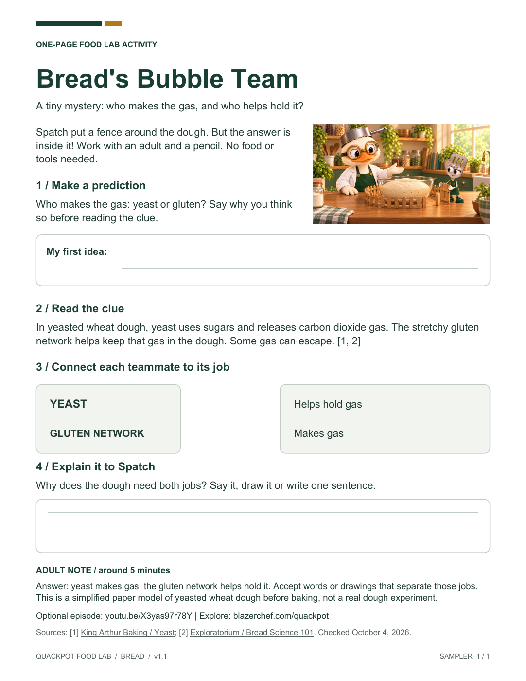 Preview of the one-page Bread activity, with prediction and drawing spaces